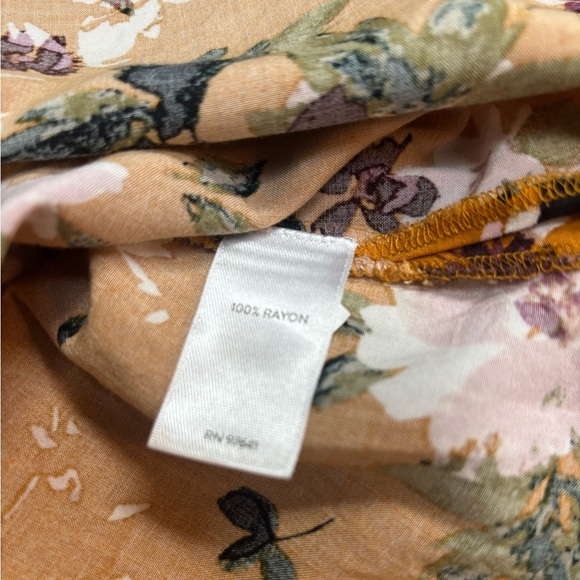 J. Jill Mustard and Peach Floral Blouse V-Neck Flare Sleeve Relaxed Tunic SZ XL - Picture 7 of 7